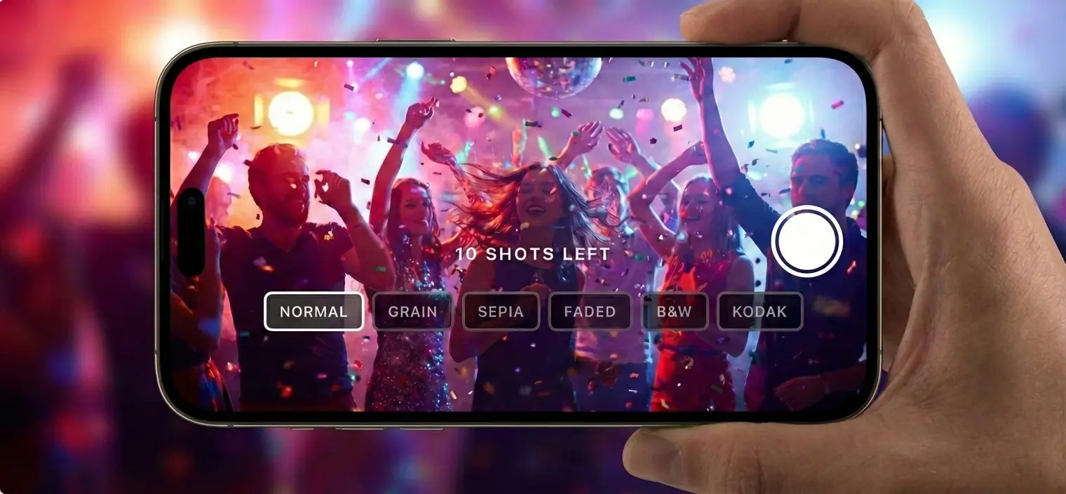 Digitale Einwegkamera - Party aus Gästeperspektive